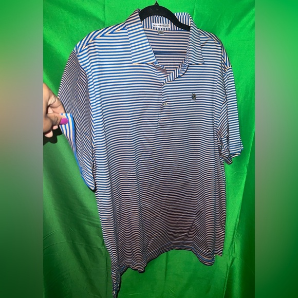 Peter Millar Orange & Blue Striped Polo Shirt size Large 100% Cotton - Picture 3 of 7